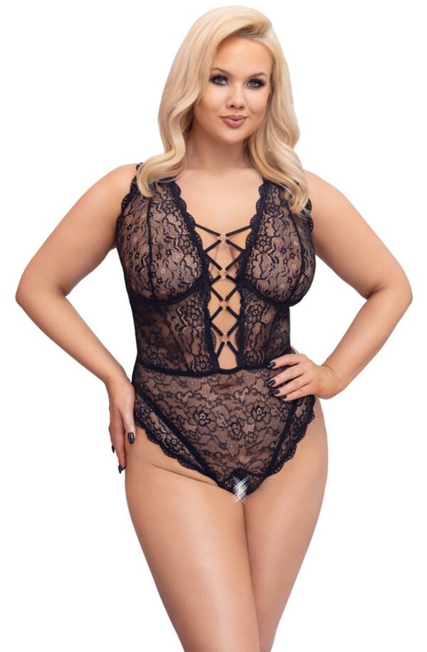 Cottelli Curves Plus Size - průsvitné vzorované body (černé)