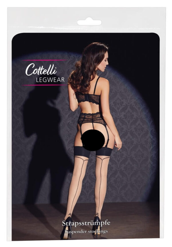 Cottelli Legwear - zadní pruhované punčocháče s mašlí (přírodní)