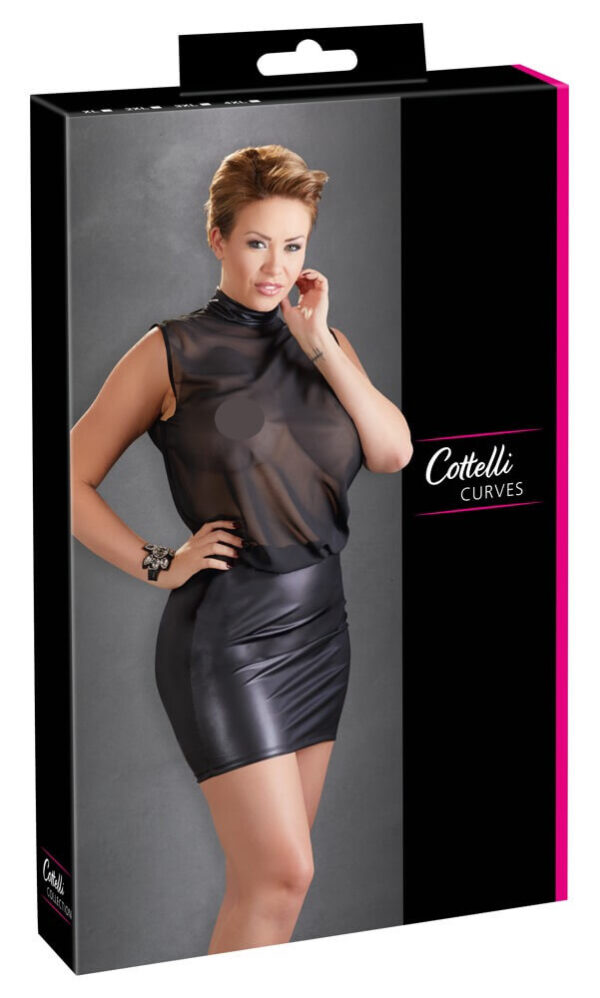 Cottelli Plus Size - lesklé šifónové šaty (černé)