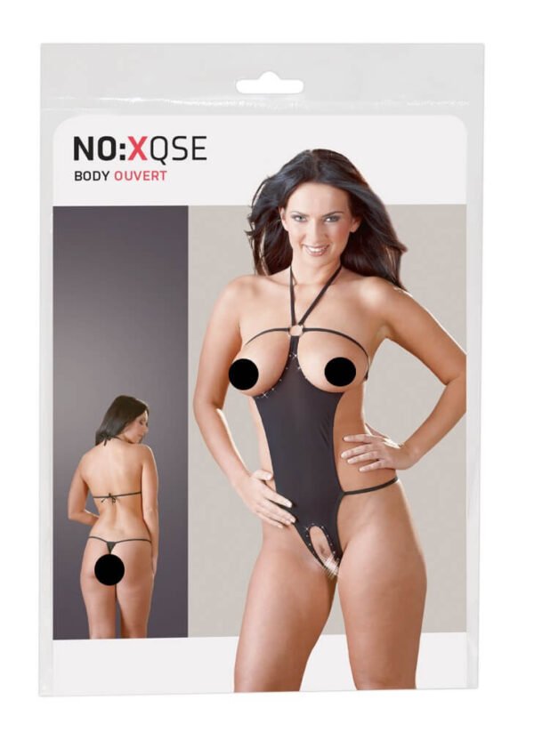 NO:XQSE - otevřené sexy body s kamínky - černé (S-L)