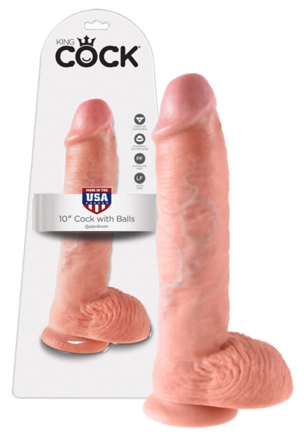 King Cock 10 velký dildo s varlaty (25 cm) - přírodní