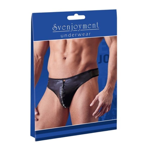 Svenjoyment - Lesklé pánské tanga s kamínkovým zipem (černé) - 2XL