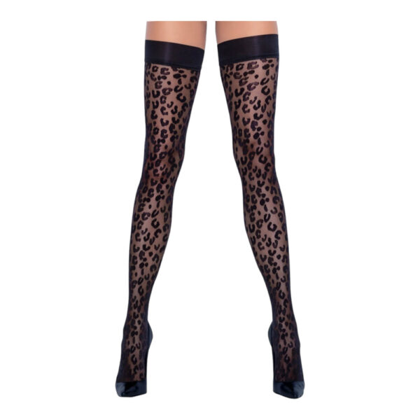 Cottelli Legwear - fixace stehen s potiskem pantera (černá) - 3