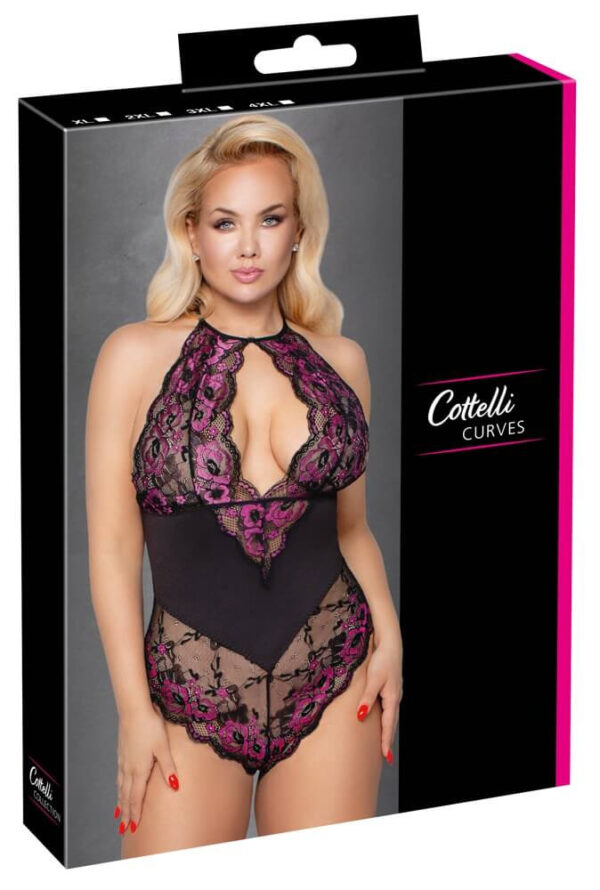 Cottelli Plus Size - květinové body (černo-fialové) - 2XL