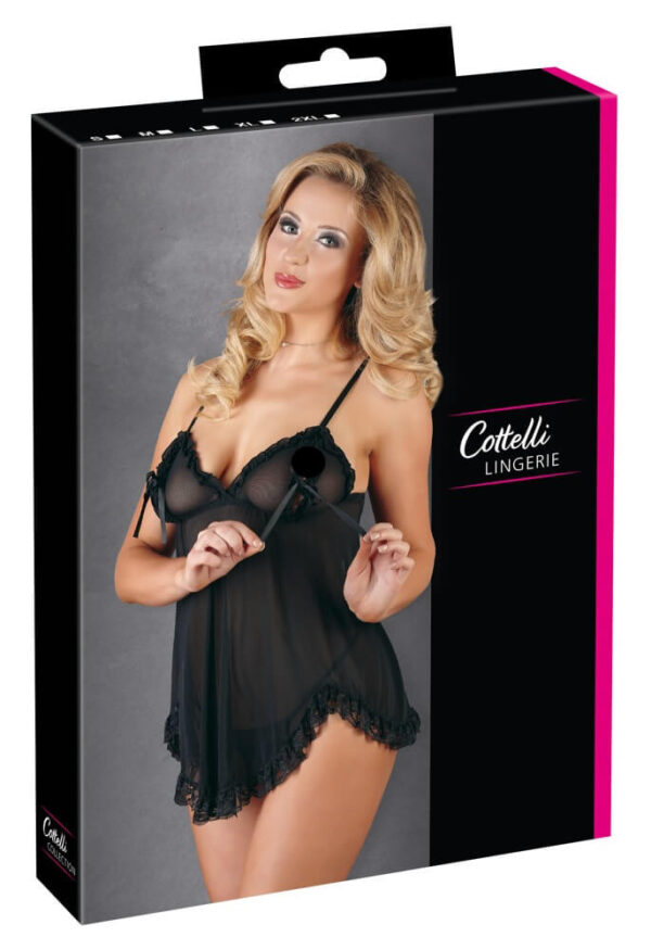 Cottelli - nařasený babydoll (černý) - XXL