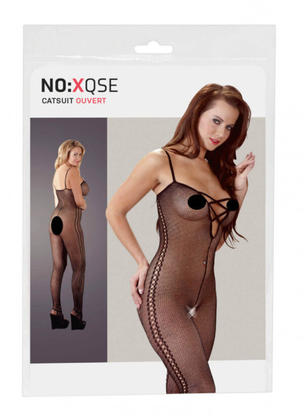 NO:XQSE - Pančuchové body so vzorom na boku - čierne - L/XL