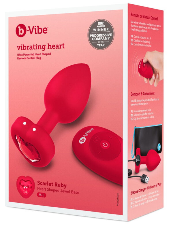 b-vibe heart - bezdrátový anální vibrátor s rádiem (červený)