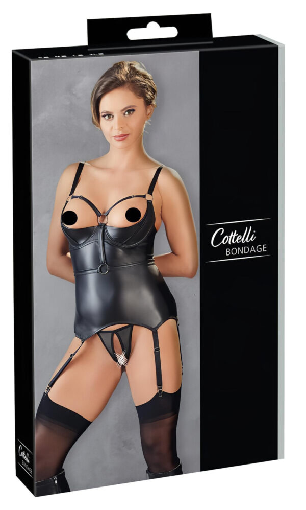 Cottelli Bondage - lesklý top s pouty na ruce (černý) - M