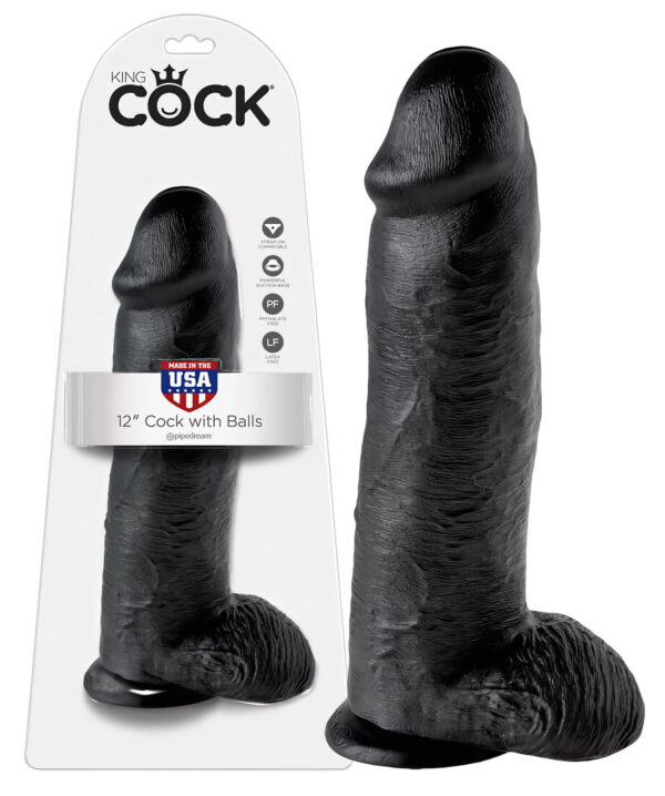 Královský Kok 12 s varlaty velké dildo (30 cm) - černé