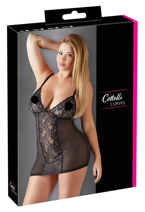 Cottelli Plus Size - průhledné krajkové negližé (černé) - 3XL