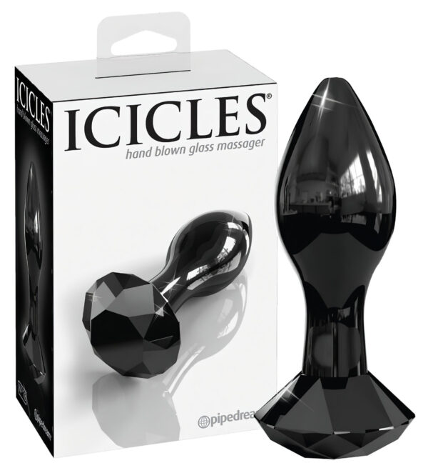 Icicles No. 78 - kuželové skleněné anální dildo (černé)