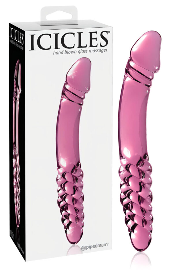 Icicles No. 57 - skleněné dvojité dildo s penisem (růžové)