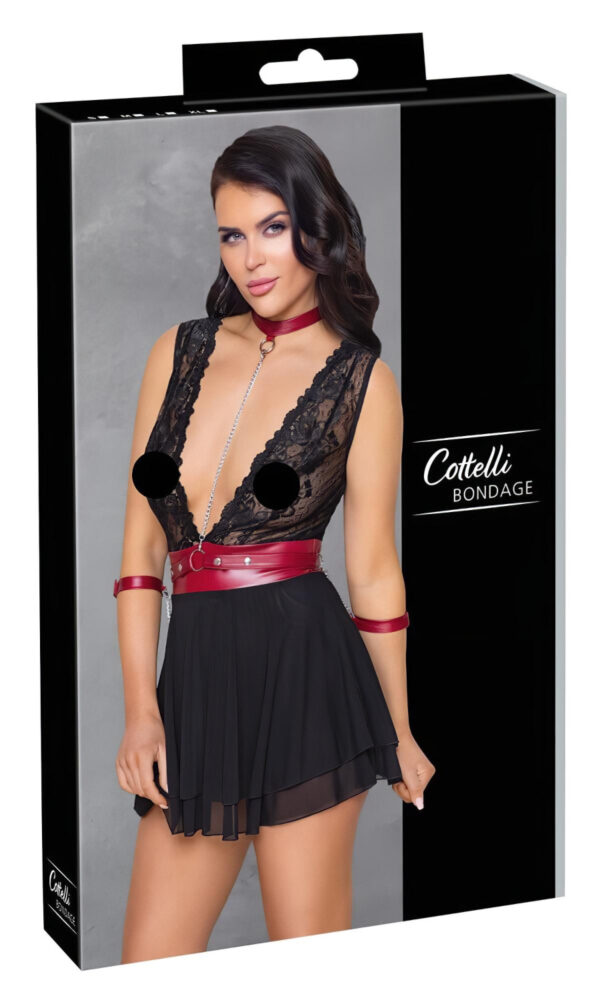 Cottelli Bondage - krajková babydoll s nákrčníkem (černá) - XL