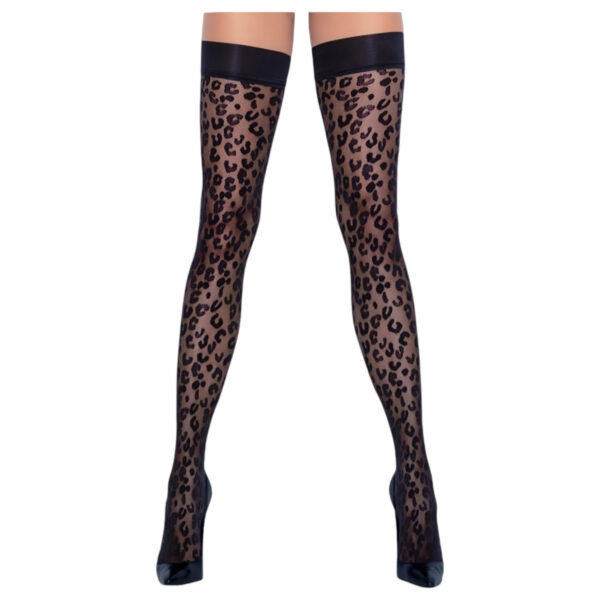 Cottelli Legwear - fixace stehen s potiskem pantera (černá) - 5