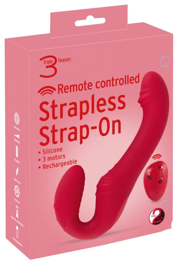 You2Toys Strapless - bezpáskový vibrátor s dálk. ovládáním (červený)