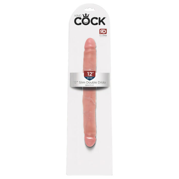 King Cock 12 Slim - realistický dvojitý dildo (31cm) - přírodní