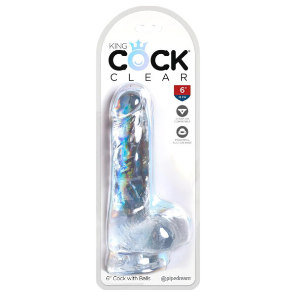 King Cock Clear 6 - přísavný malý dildo s varlaty (15 cm)