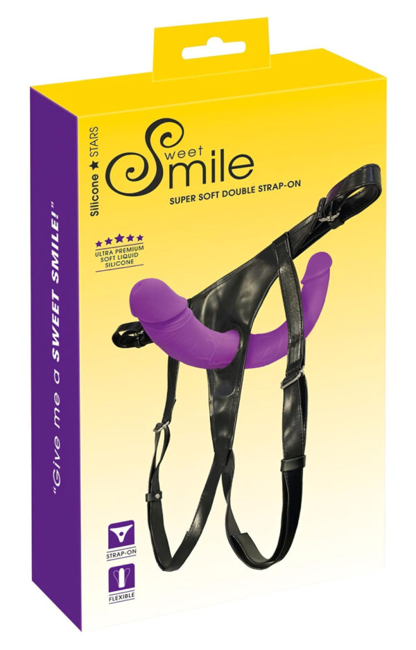 SMILE - připínací dvojité dildo se spodním prádlem (fialovo-černé)